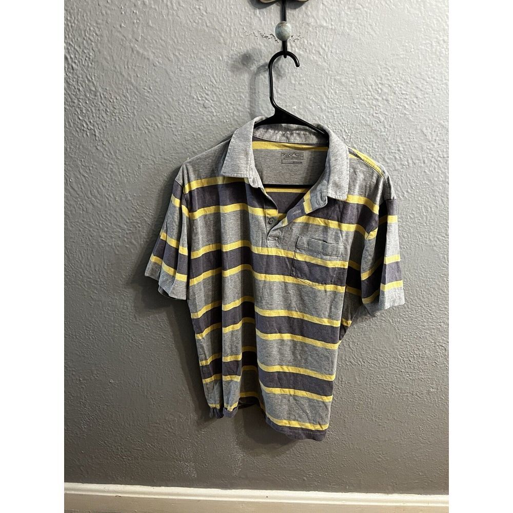 Men's Patagonia‎ Organic Cotton gray Yellow  Striped Polo Size Large